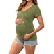 thumbnail image 4 of INSPIRAR CHIC Blusa de Maternidad para Mujeres con Pliegues, Cuello en V Cruzado, Estilo Faux Wrap, Manga Corta, T-Shirt Talla X-Large Verde Oliva y Azul, 4 of 6