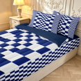 thumbnail image 3 of Manfei Modern Checkered Zipper Twin Comforter Sets with Fitted Sheet and 2 Pillowcases,Art Grid Zipper Bedding Set,Navy,Navy Blue Reversible,4pcs, 3 of 8