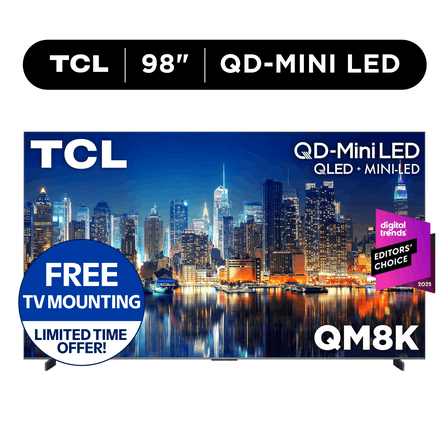 TCL 98" Class QM8K Series QD-Mini LED QLED 4K UHD Smart Google TV (NEW, 2025) - 144Hz, Local Dimming, CrystGlow WHVA Panel - 98QM8K