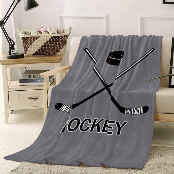Fleece Blanket Sports Hockey Black Art Blankets, Soft Cozy Warm Flannel Throw Blanket, Retro Gray Texture Blanket for Bed Couch Sofa,40x50In