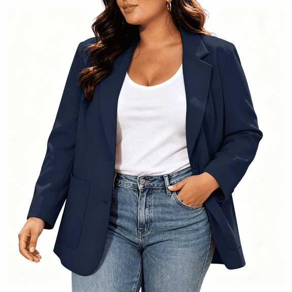 Nugftut Plus Size Blazers for Women Business Casual Long Sleeve Blazer with Padded Shoulder Straps and Lining Work Office Suit