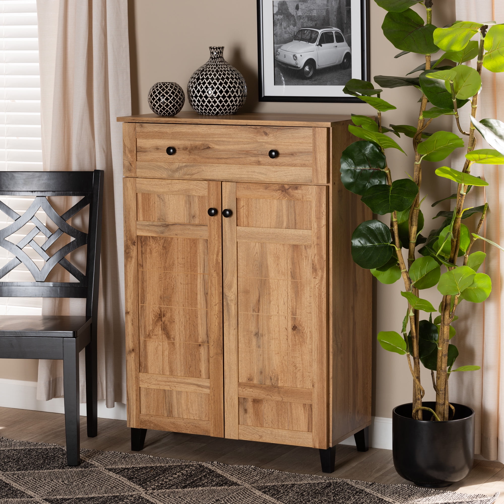 Baxton Studio Coolidge Modern and Contemporary Oak Brown Finished Wood 5 Shelf Shoe Storage Cabinet