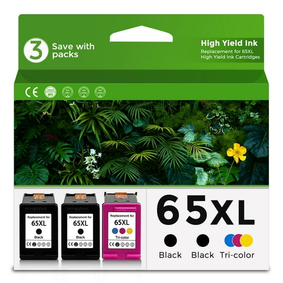 Lot de 3 Cartouches d'Encre 65TG Remises à Neuf de Remplacement pour HP Ink 65 TG(2 Noir 1 Couleur Combo) HP65 TG,5055 5000 5052 5010 5070
