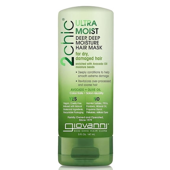 GIOVANNI Ultra-Moist Deep, Deep Moisture Hair Mask - Avocado & Olive Oil, Creamy Hydration Formula, Enriched with Aloe Vera, Shea Butter, Botanical Extracts, No Parabens, Color Safe - 5 oz