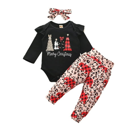 

Ozmmyan Christmas Toddler Clothes Newborn Baby Girls Long Sleeve Christmas Romper Bodysuit +Leopard Pants Set on Christmas Clearance