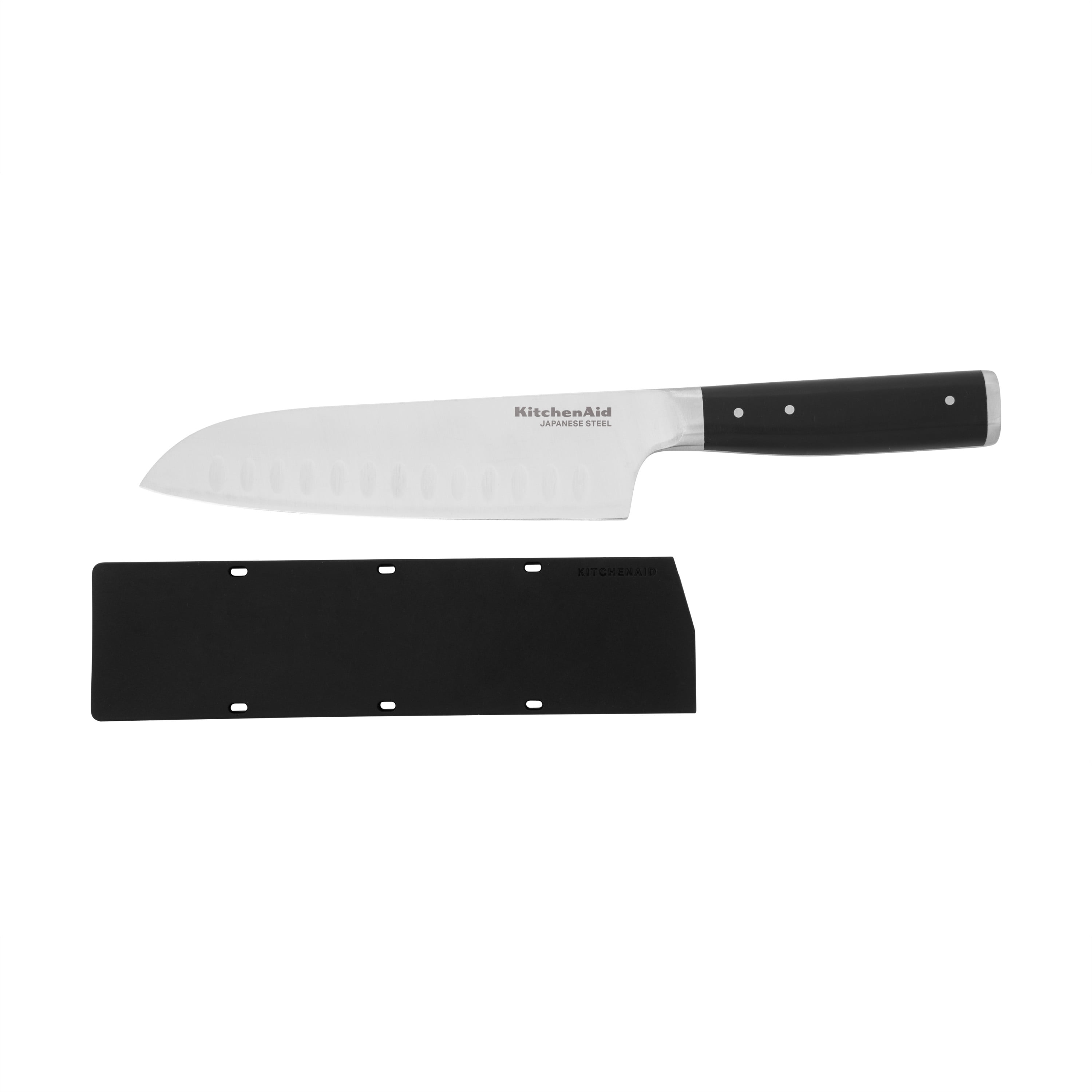 Kitchenaid Gourmet Forged Tripe-Rivet Santoku Knife with Blade Cover, 7-inch, Black