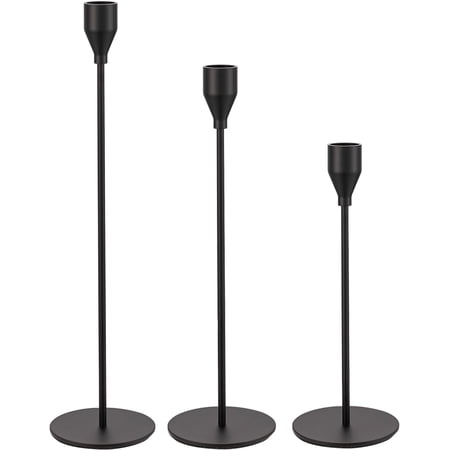 HBlife Matte Black Taper Candlestick Holders, Set of 3