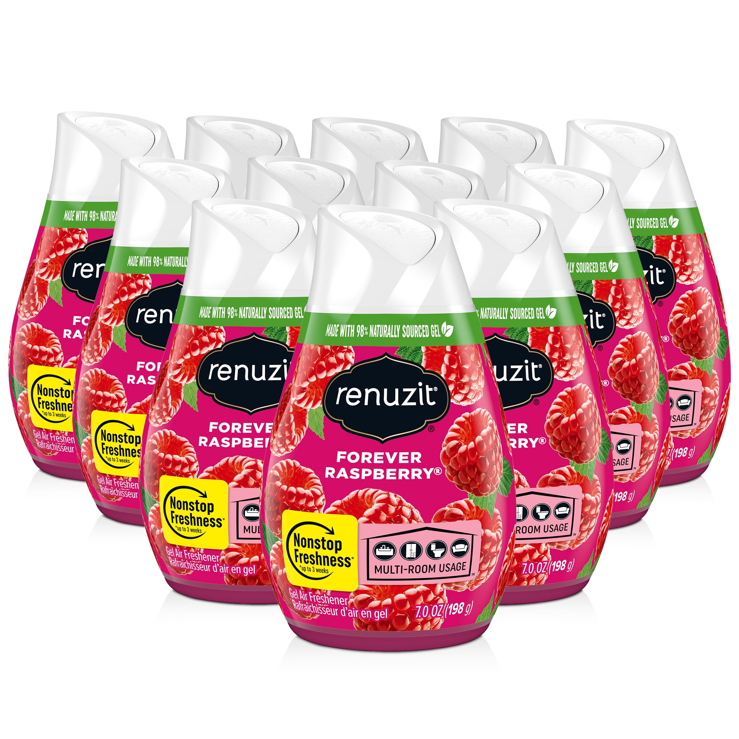Renuzit Adjustable Solid Gel Air Freshener Cone, Forever Raspberry, Nonstop Freshness, 7 Ounces, 12 Cones