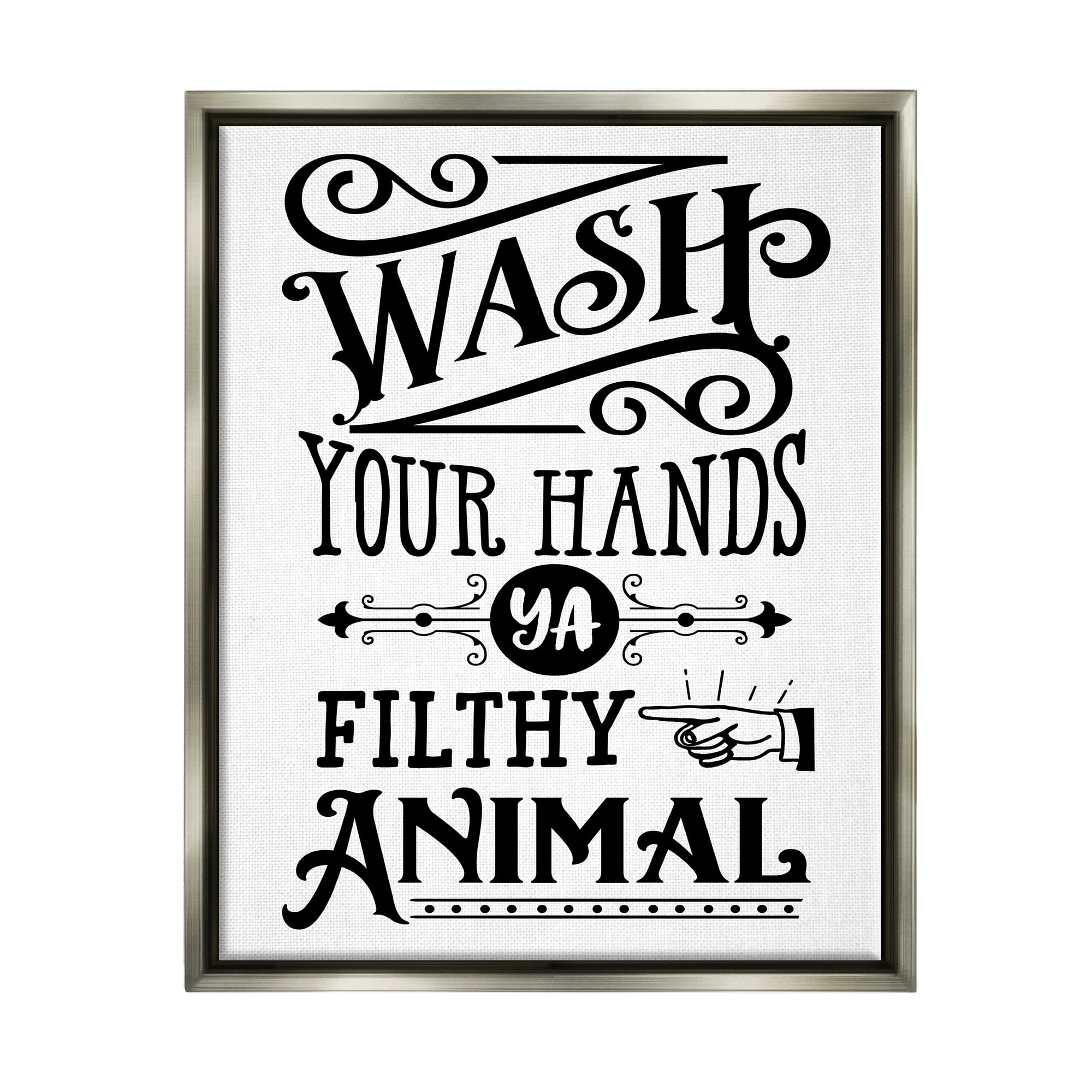 Stupell Industries Wash Your Hands Vintage Symbol Serif Typography Graphic Art Luster Gray Floating Framed Canvas Print Wall Art, Design by Lettered and Lined