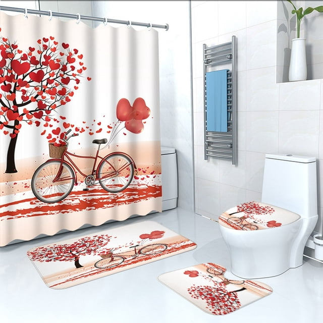 QTOCIO Rideau de Douche de Jour Tapis de Sol Ensemble de Quatre Pièces Séparation Sèche Humide Rideau de Douche Imperméable