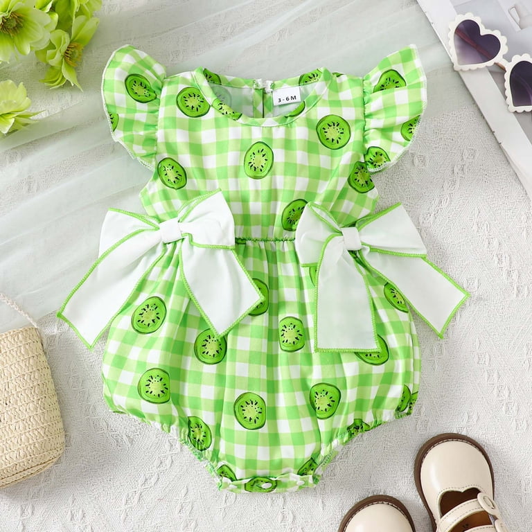 Xudanell Baby Girl Infant Bunny Smocked Onesie Romper Short Sleeve Summer Plaid Clothes for 0~24m Light Green,Size 0-3 Months, Infant Girl's