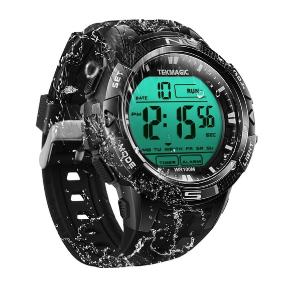 10 ATM Waterproof Watch for Diving Swimming with Stopwatch, Chronograph, Alarm, Dual Time Zone, 12/24 Hour Format Selectable