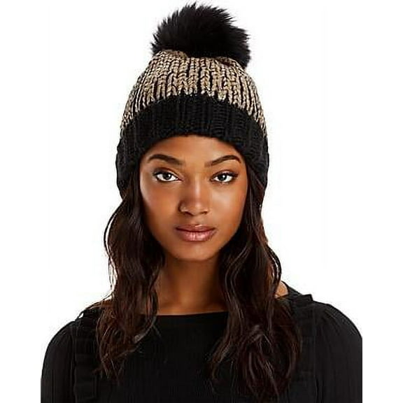 MSRP $78 Aqua Pom Pom Knit Hat Black Size OSFA