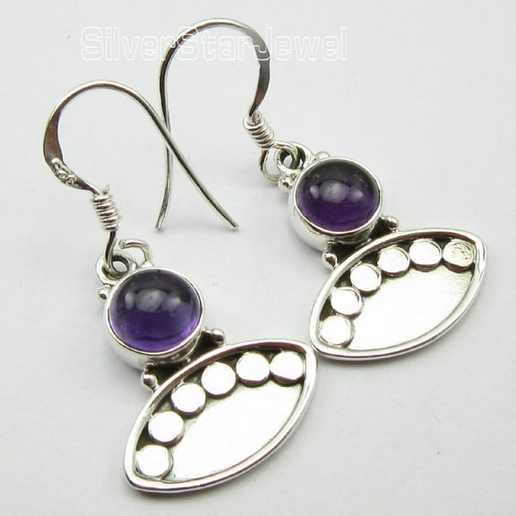 SilverStarJewel Handmade Jewelry Earrings, 925 Sterling Silver Purple Amethyst Gift 1.3"