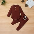 thumbnail image 2 of Coerni Toddler Baby Boy Girl Clothes Cotton Long Sleeve Romper and Long Pants New Born Solid Color Fall Winter Outfits, 2 of 3