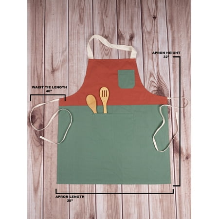 Mainstays Chef Kitchen Apron, 28 x 32 Two Tone Bib Apron with Pockets for Cooking, Baking, Gardening in Red