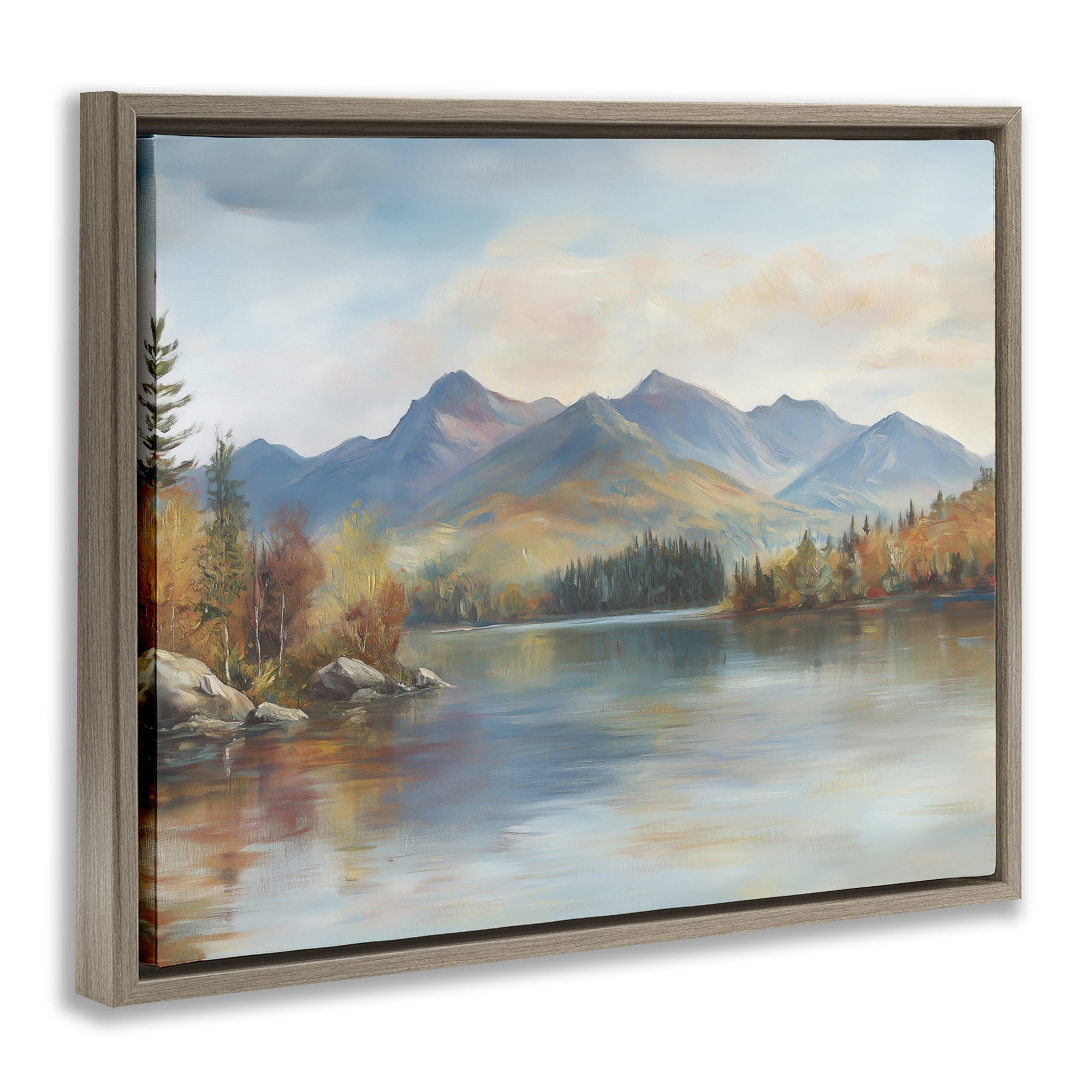 Stupell Industries Rustic Lake Landscape in Fall Brown Framed Floater Canvas Wall Art, design by LSR Design Studio