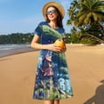 thumbnail image 4 of Disketp Fantasy Treehouse Planet Scene para Vestido de Manga Corta para Mujeres, Vestidos de Verano para Mujeres, Casual y Holgado para la Playa, 4 of 6