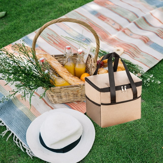 Bolsas para almuerzo aisladas para mujeres/hombres - Bolsa de comida reutilizable a prueba de fugas, bolso para picnic, playa, frío, pequeño paquete de alimentos impermeable, aluminio plateado Beige