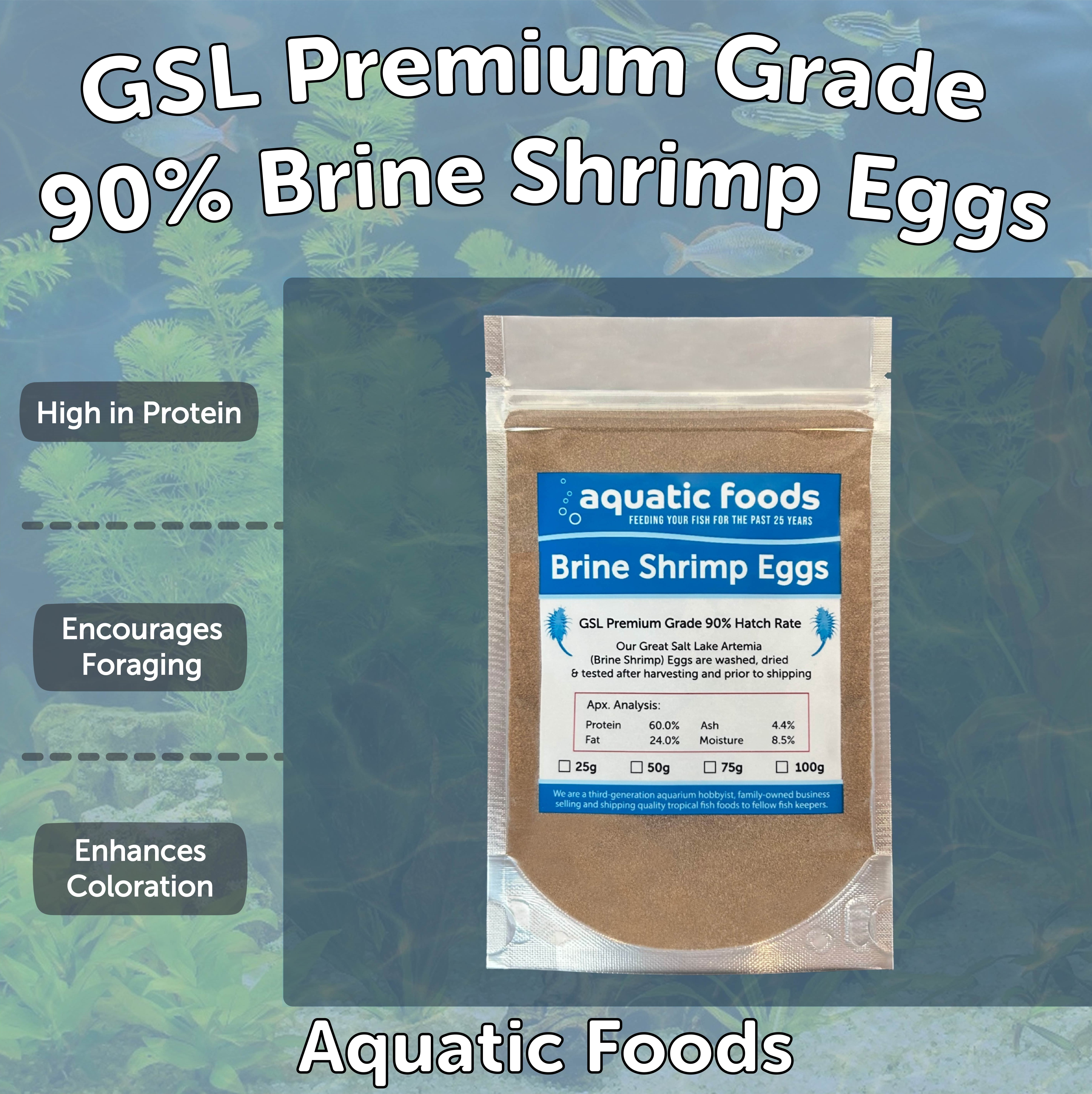 Aquatic Foods Brine Shrimp Eggs for Hatching, 85-90% Hatch Great Salt Lake Brine Shrimp Eggs50grams