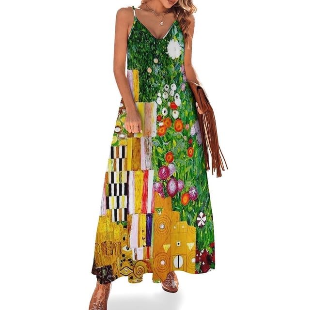 Gustav Klimt ; Vintage 1917 Adele Bloch-Bauer en vestido sin mangas con estampado de jardín Vestidos de fiesta para mujer Vestido de mujer