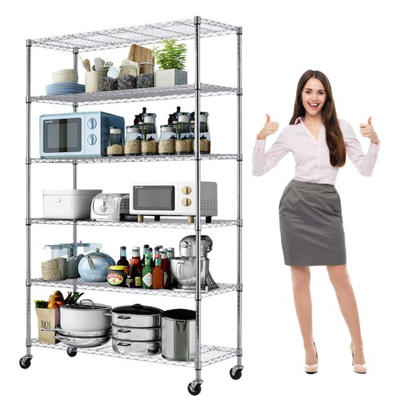 6-Tier Storage Shelves NSF Certified Wire Shelving Unit on Wheels Heavy Duty Metal Shelves Adjustable Steel Shelving 2100Lbs Capacity for Closet Pantry Basement- (18"x48"x82", Silver)