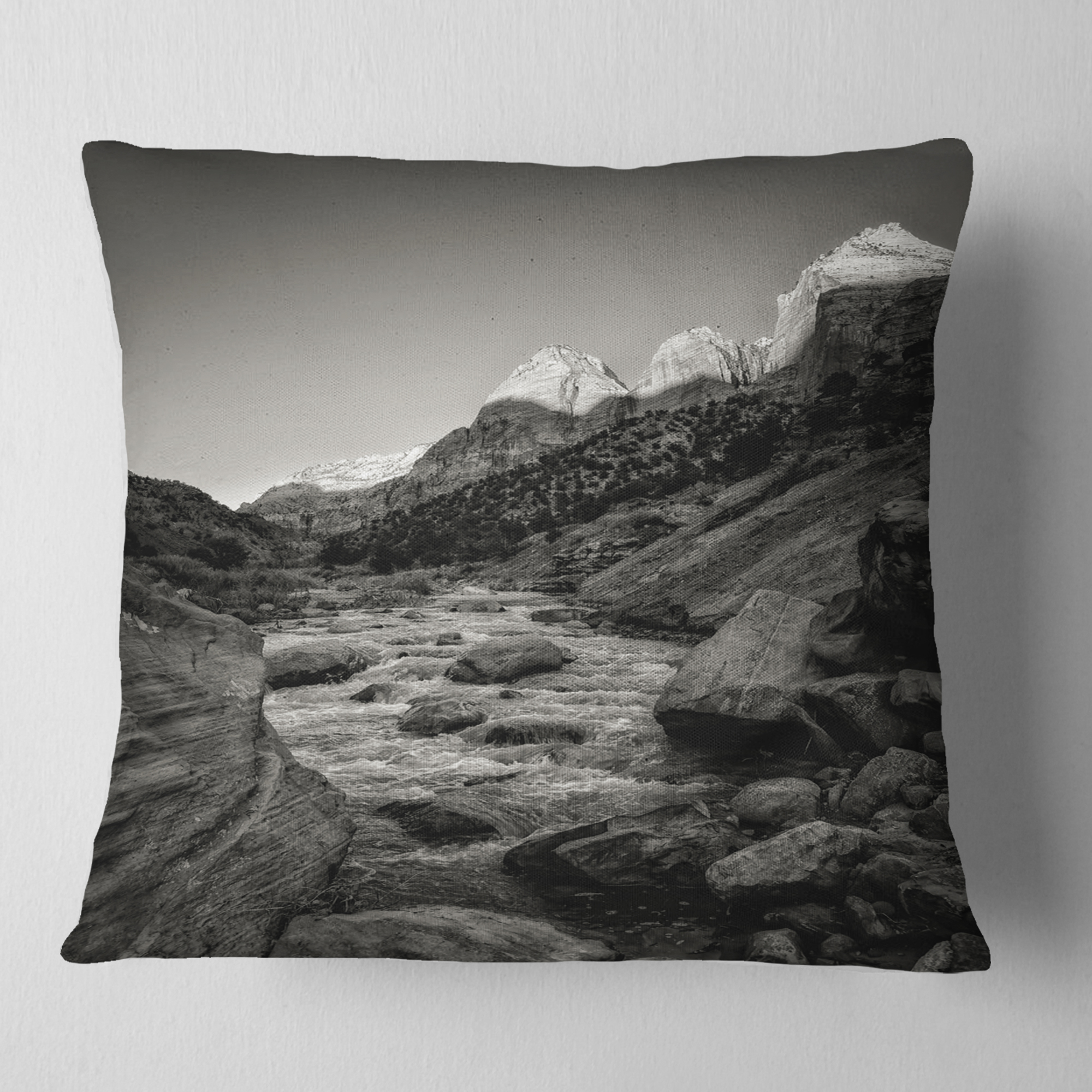 Designart Dark Rapid Virgin River - Landscape Photography Throw Pillow - 18x18