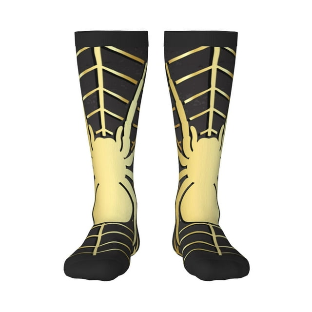 Xecao Gold Spider On The Web Pattern Adult Stockings with Color-Block Design and 3D Print, Breathable Comfortable Hosiery for Daily Wear and Sports