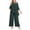 Dark Green, variant on Plus Size 2 Piece Formal Pant Set, Layered Ruffle 3/4 Sleeve Top with Removable Rhinestone Brooch & Elastic Waist Wide Leg Pants, Elegant Wedding Guest Outfit for Women