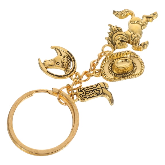 LOLIPPYY 4-Pack Charm Keychains for Bags Featuring Golden Western Boot, Hat, and Horse Design, Metal