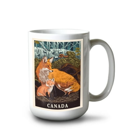 

15 fl oz Ceramic Mug Canada Fox and Kit Letterpress Dishwasher & Microwave Safe