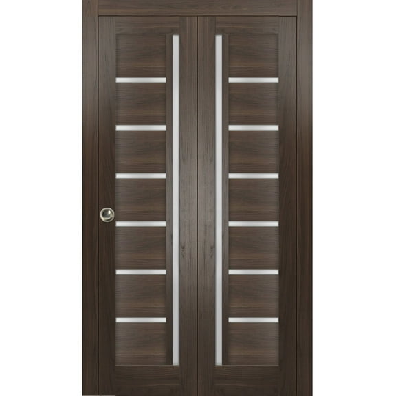 Sliding Closet Bi-fold Doors | Quadro 4088 Chocolate Ash with Frosted Glass