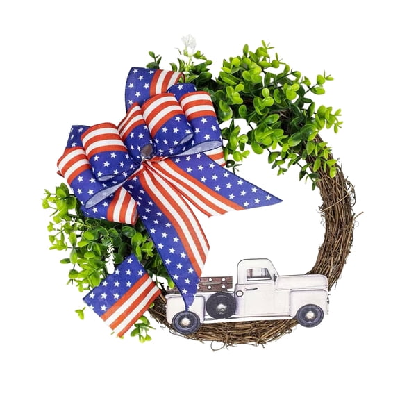 NIETEIN 4th of July Wreath, Patriotic Front Door Decor, 15.75 Inch , Multi-Color A
