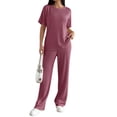 thumbnail image 2 of Ekouaer Lounge Sets for Women 2 Piece Matching Travel Outfits 2026 Loose Short Sleeve Top Wide Leg Pants Pockets, 2 of 6