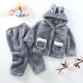 thumbnail image 2 of Toddler Summer Pajamas Soft Flannel Hooded Long Sleeve Top and Pants Winter Warm Homewear Set Toddler Boy Clothes Grey 2-3 Years, 2 of 6