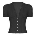 thumbnail image 4 of MIXUE Boho Tops For Women Summer Solid Color Lace V Neck Short Sleeve Trendy Pullover Shirts For Women T-shirts Streetwear,Black,M, 4 of 4