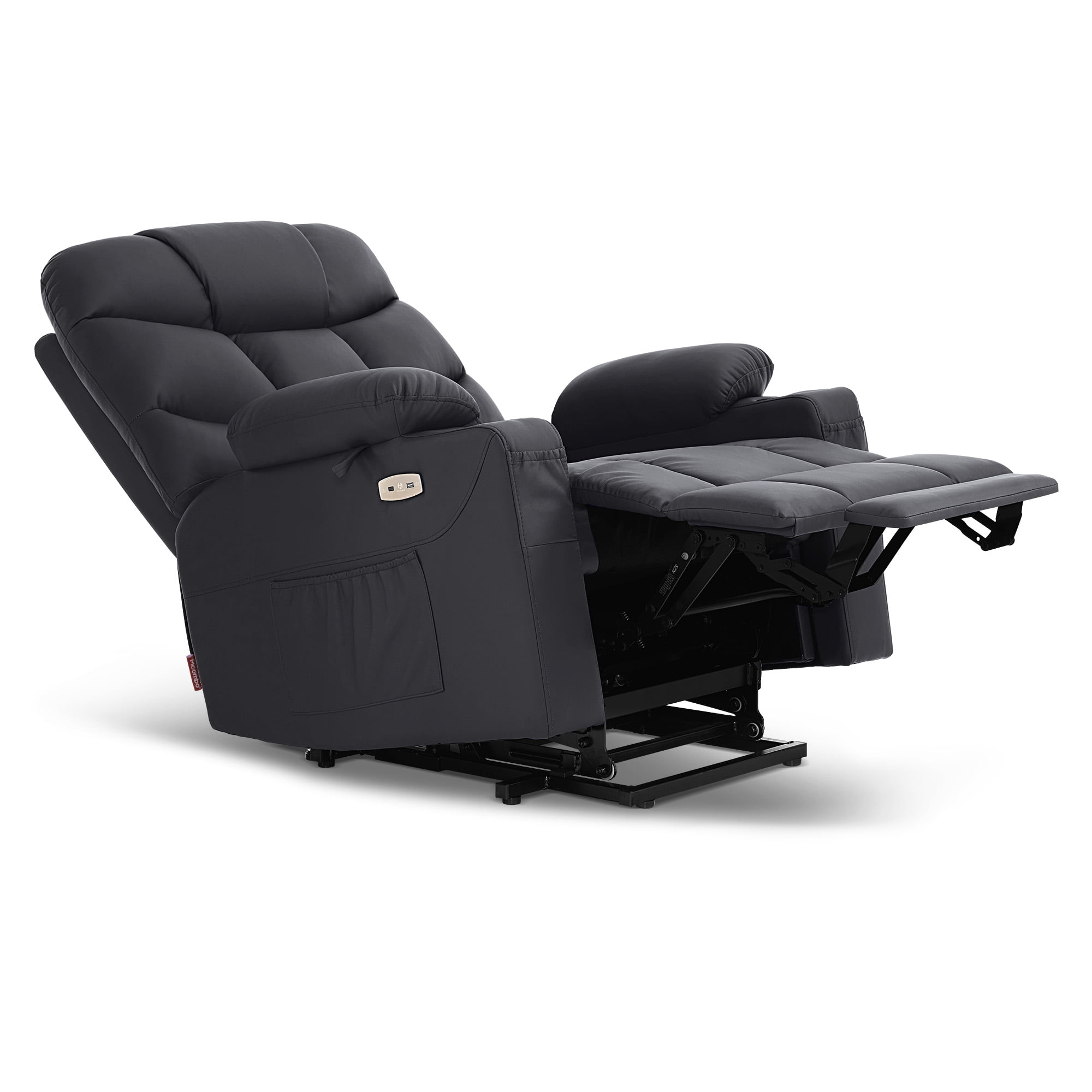 MCombo Power Lift Recliner Chair with Extended Footrest for Elderly, Faux Leather(Black)