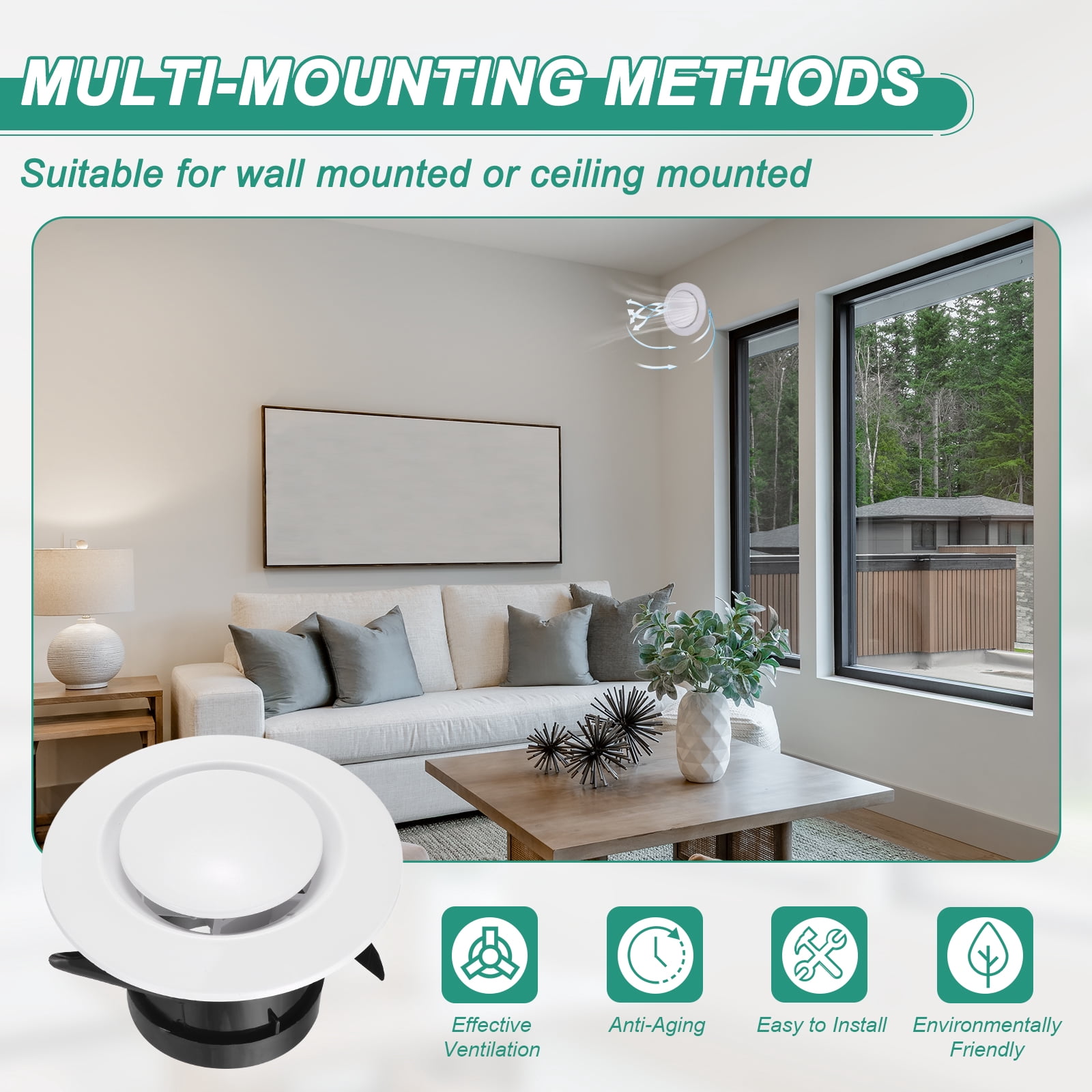 Uxcell 4pcs Soffit Vent 3" ABS Adjustable Round Vent Cover Grille Cover Ceiling Diffuser for Home Bathroom Office Kitchen Ventilation System