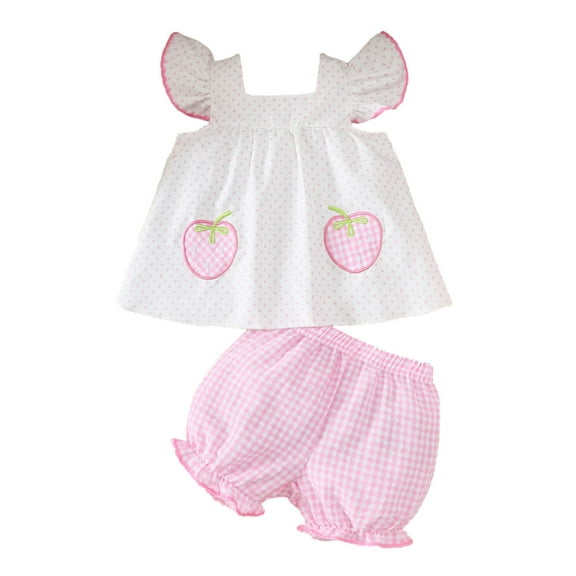 Hiijoy Newborn Girls Summer Outfits Apple Embroidery Shirt and Shorts Set, Sizes 6-12M