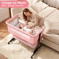 thumbnail image 3 of Baby Bassinet, 3-Level Adjustable Height with Wheels & Storage Basket, Breathable Mosquito Net,for Newborns and Infants,Pink, 3 of 9