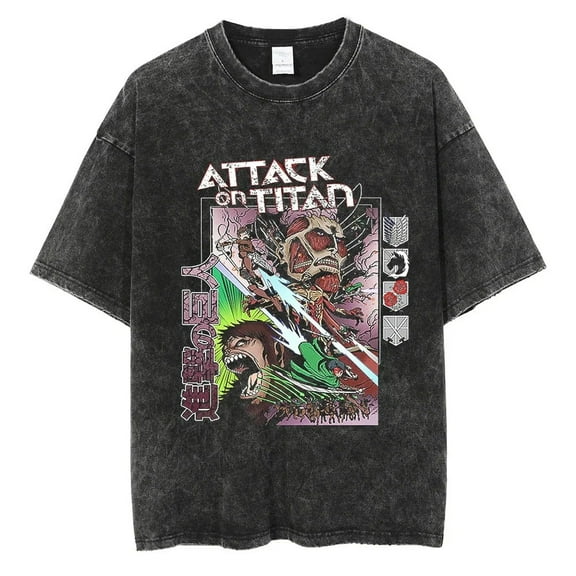 Attack on Titan Men's Cotton Summer T-Shirts Vintage Tee Loose Fit Short Sleeve Casual Tshirts for Men Women S