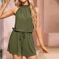 thumbnail image 3 of Usmixi Jumpsuits for Women Dressy Casual Drawstring Elastic Waist off Shoulder Pocket Short Jumpsuits Overalls Summer Halter Sleeveless Solid Mini Formal Rompers Army Green xl, 3 of 6