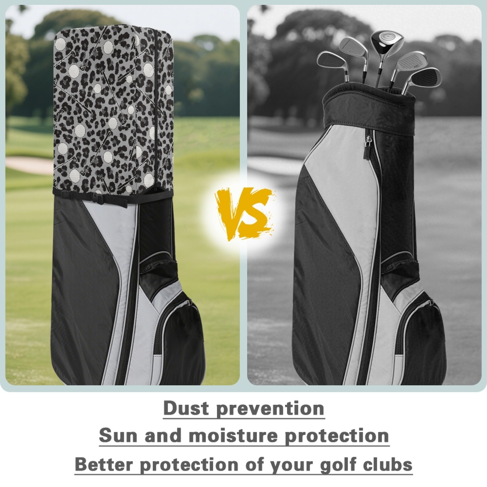 Yuyamidu Golf Ball Golf Bag Cover Gray Leopard Print Hood Golf Bag Dust Cover for Clubs Protection with Snap Button and Zipper