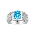 thumbnail image 1 of RYLOS Men's Rings 14K White Gold Designer Nugget Ring Oval 9X7MM Gemstone & Diamonds  Blue Topaz December Birthstone Rings For Man Size 12, 1 of 7