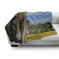 thumbnail image 3 of Africa Soft Flannel Fleece Throw Blanket, Leopard Sitting on a Tree Trunk with Mountain Range Journey up Kilimanjaro Scenery, Cozy Plush for Indoor and Outdoor Use, 50" x 60", Tan Blue, by Ambesonne, 3 of 6