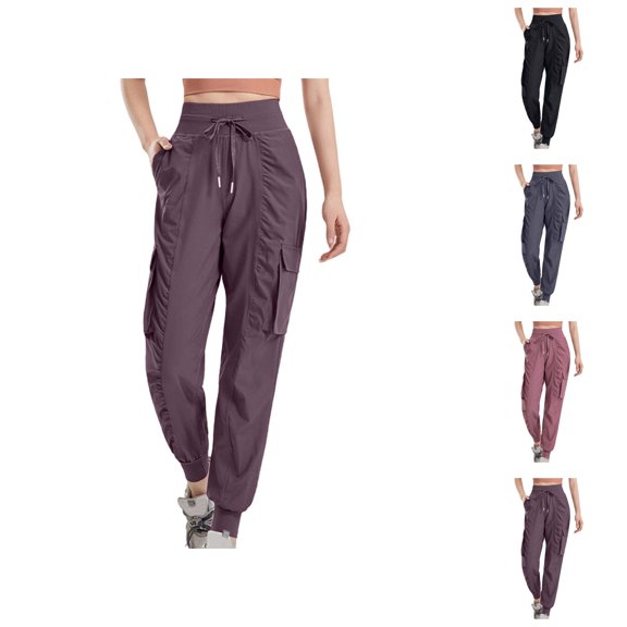 Yoga Pants for Women Loose Fit Workout Running Trousers with Drawstring Folded Hem Stretchy Activewear Performance Sports Bottoms