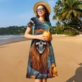 thumbnail image 4 of Naloa Cartoon Pumpkin Skull Print Womens Summer A-Line Dress with Pockets,Short Sleeve Dresses,Flowy Beach Swing Dress for Vacation Travel, 4 of 6