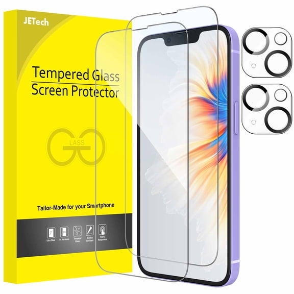 JETech Full Coverage Screen Protector for iPhone 14 6.1-Inch with Camera Lens Protector, Tempered Glass Film, HD Clear, 2-Pack Each