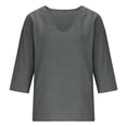 thumbnail image 5 of Women's V Neck 3/4 Sleeve Linen Blouse Loose Fit Solid Color Summer Top, 5 of 7