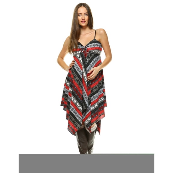 White Mark MTRBY931-RG-M Maternity Nettie Handkerchief Hem Dress, Red & Gray - Medium